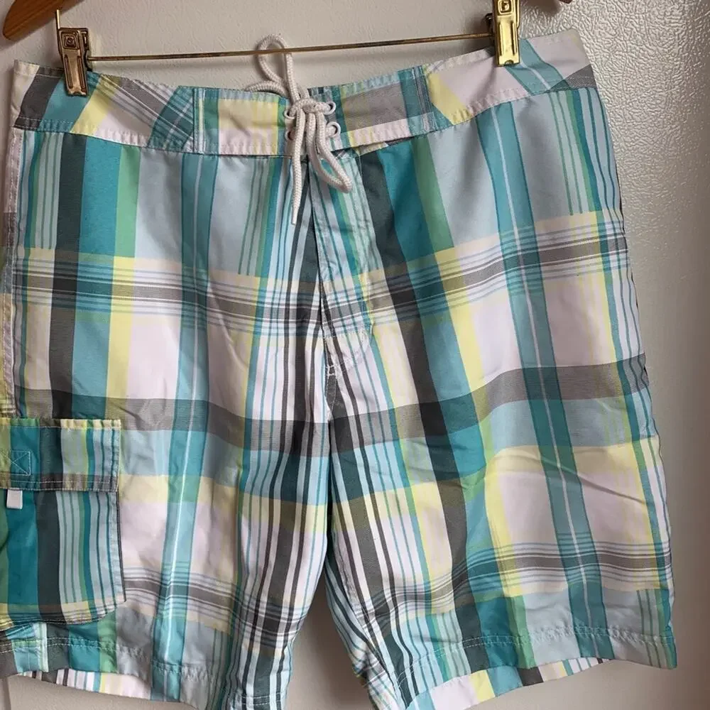 GAP Men’s Board Shorts / Turquoise Plaid / Fully Lined / Size: Large